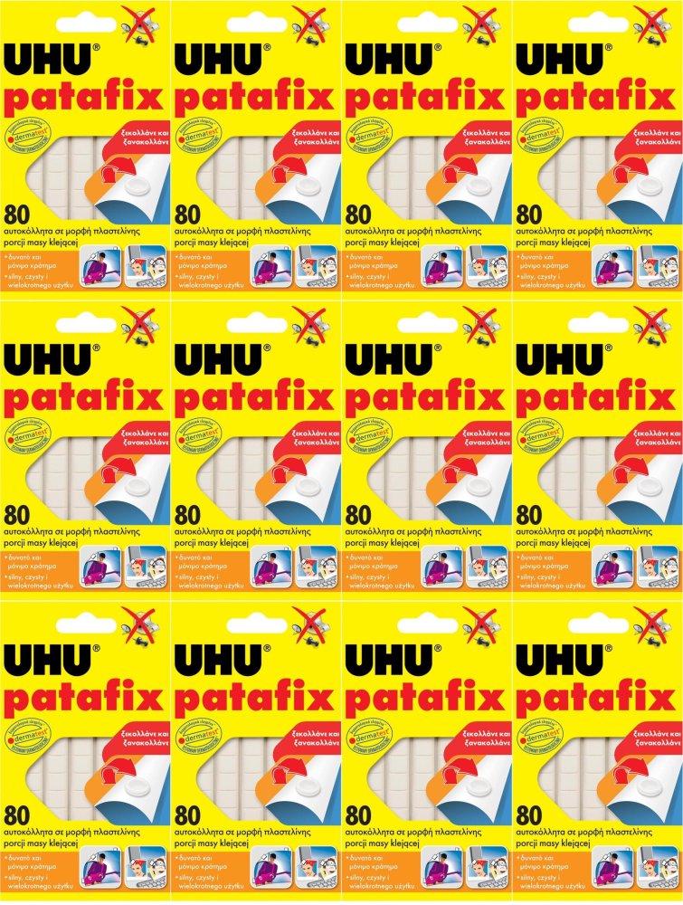 12x Masa mocująca UHU Patafix, 80 porcji, biały