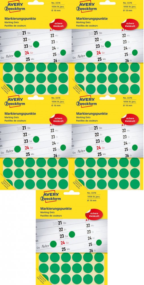 5x Etykiety Avery Zweckform, okrągłe, średnica 18mm, 1056 sztuk, zielony
