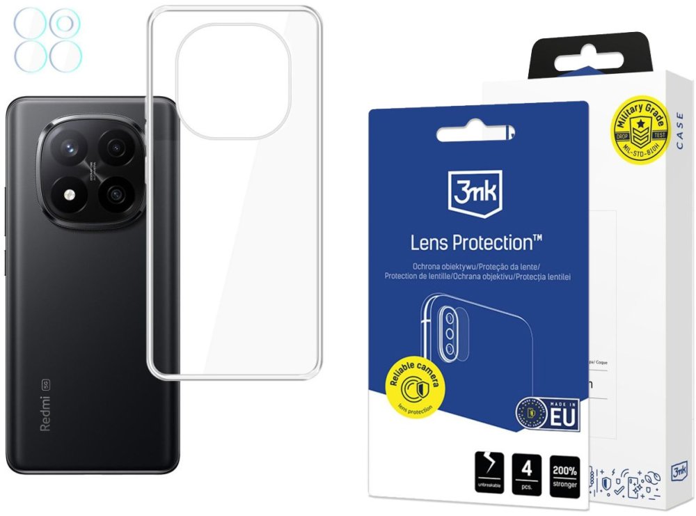 Zestaw: Etui na telefon Clear Case + Szkło hybrydowe 3mk Lens Protection, na aparat, do Xiaomi Redmi Note 15 Pro+ 5G