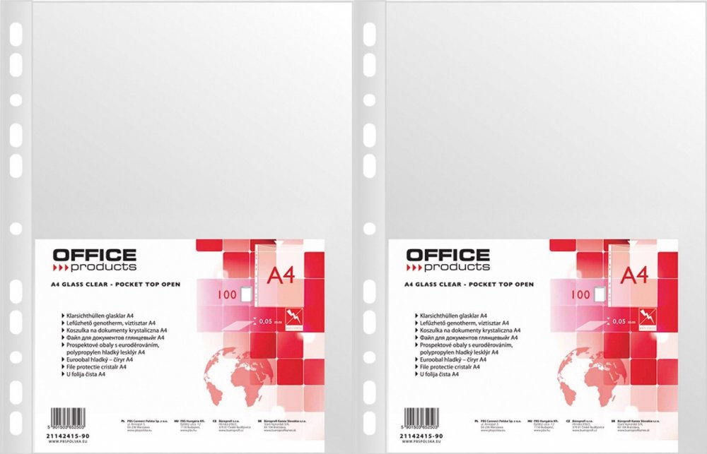 2x Koszulki krystaliczne Office Products, A4, 50 μm, 100 sztuk, transparentny