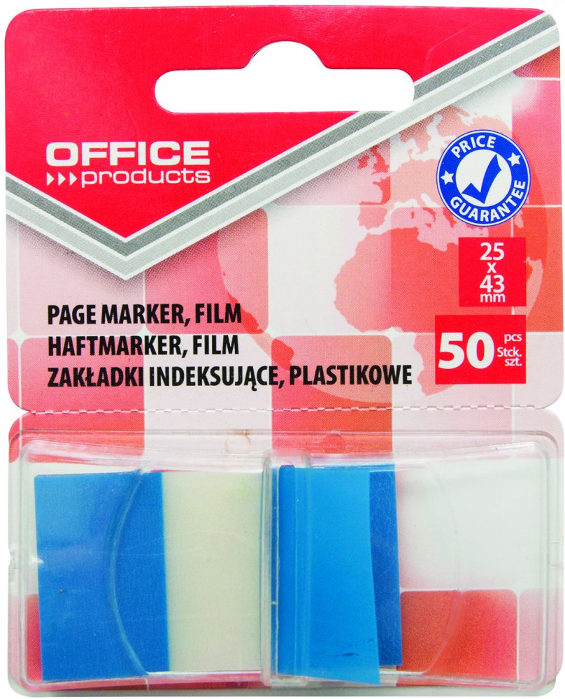 Zakładki samoprzylepne Office Products, indeksujące, folia PP, 25x43mm, 1x50 sztuk, niebieski