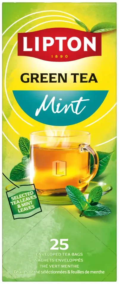 Herbata zielona smakowa w kopertach Lipton Classic Green Tea Mint, mięta, 25 sztuk x 1.6g