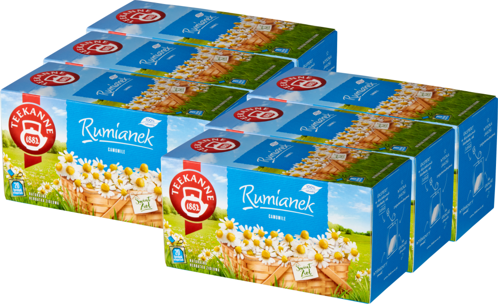 6x Herbata ziołowa rumiankowa w torebkach Teekanne, rumianek, 20 sztuk x 1.5g