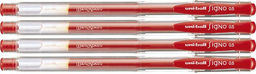 4x Pióro żelowe Uni, UM-100, 0.3 mm, czerwony