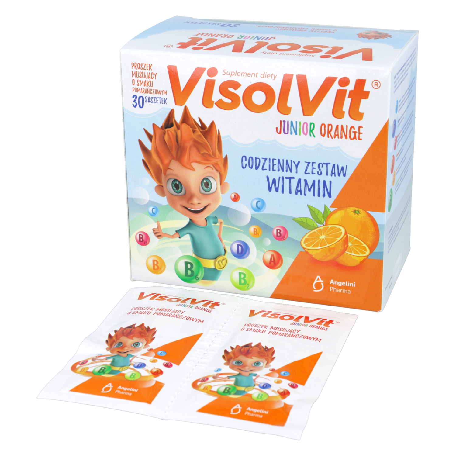 Visolvit junior - witaminy dla dzieci po 3 r.ż., proszek musujący o smaku pomarańczowym, 30 saszetek