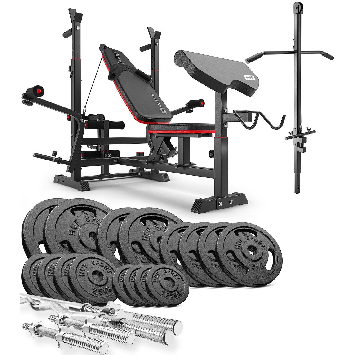 Ensemble d’haltères en fonte 106 kg avec banc de musculation HS-1075 et poulie haute