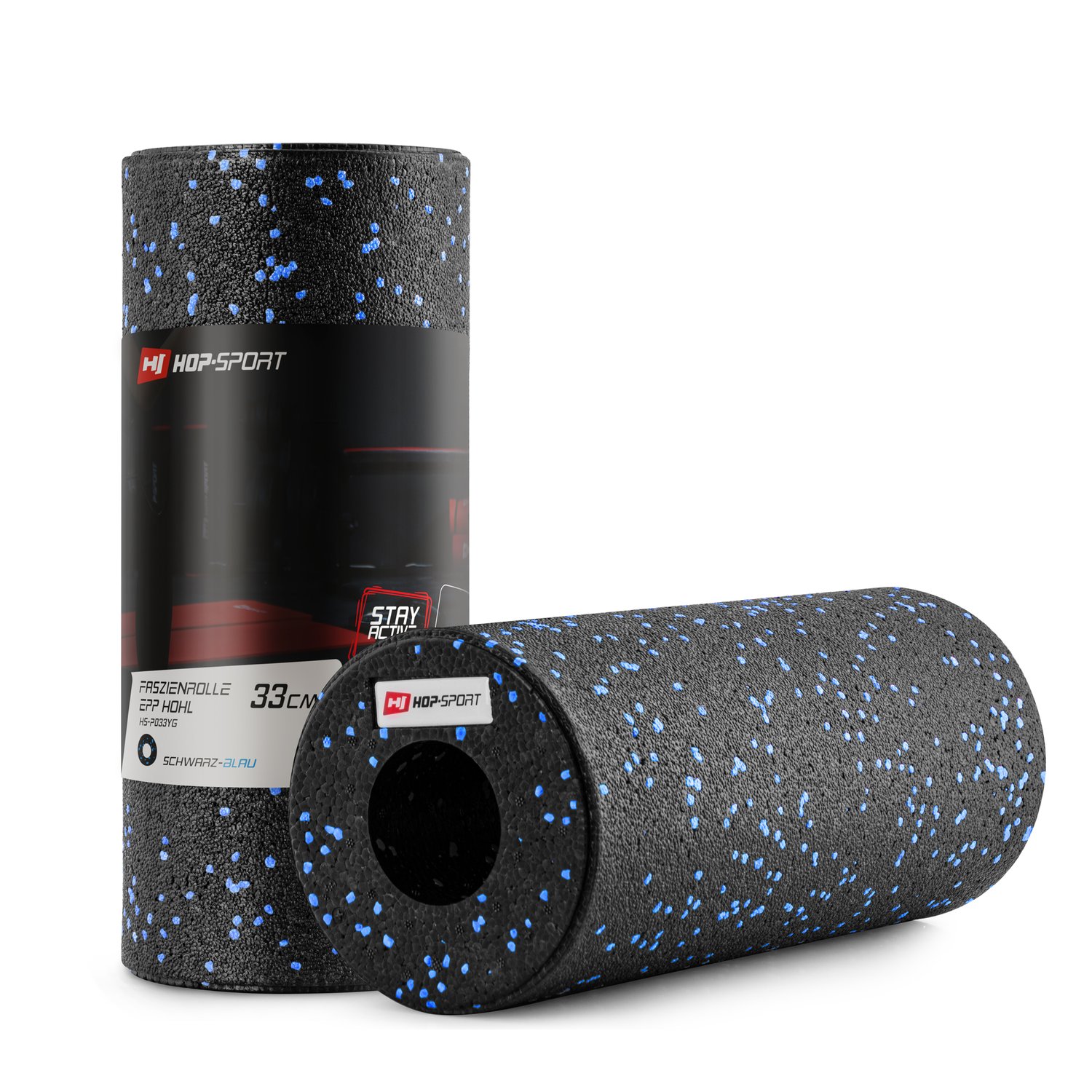 Rouleau de massage en EPP creux 33 cm noir/bleu
