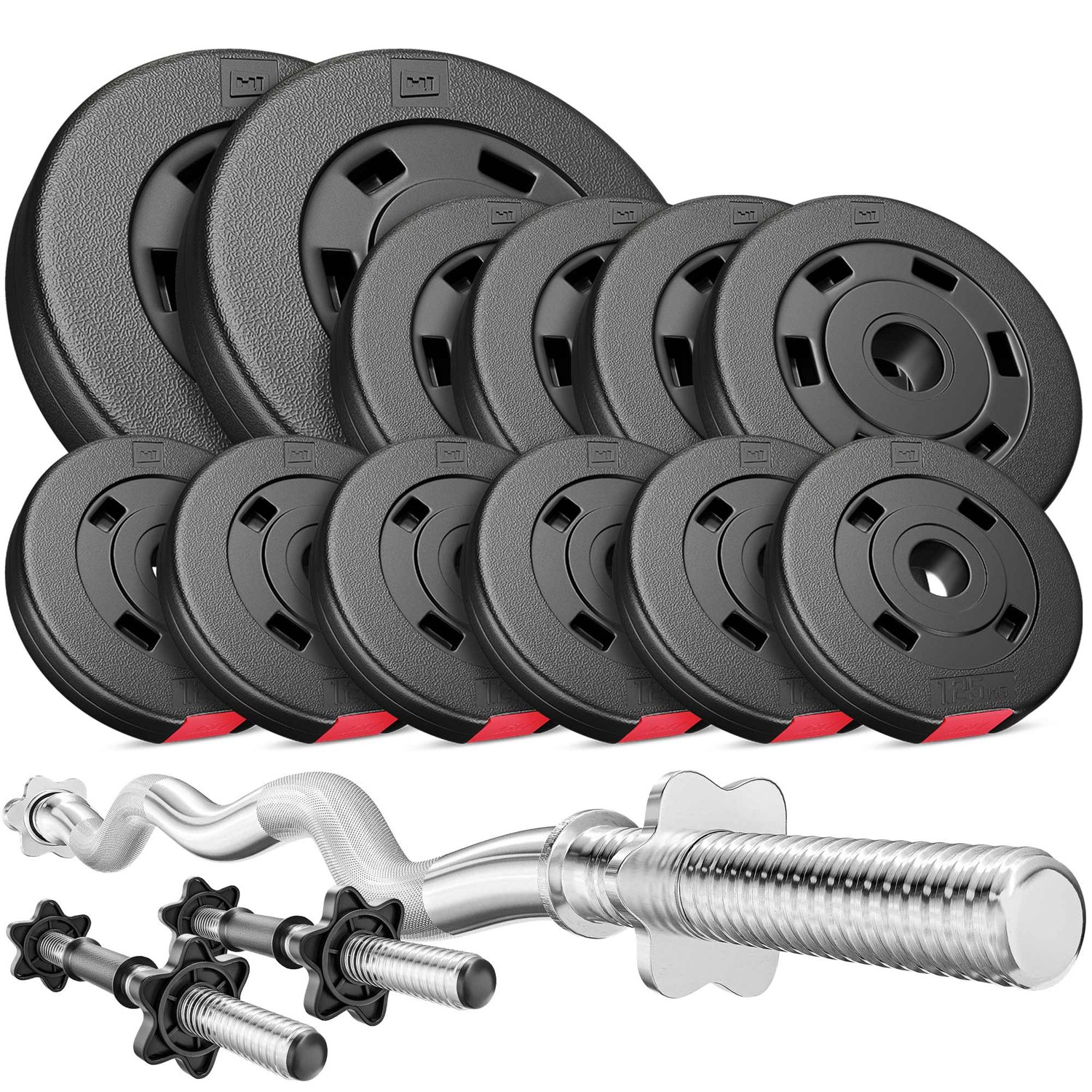 Set d’haltères en plastique 36 kg avec barre Curl EZ et barres courtes