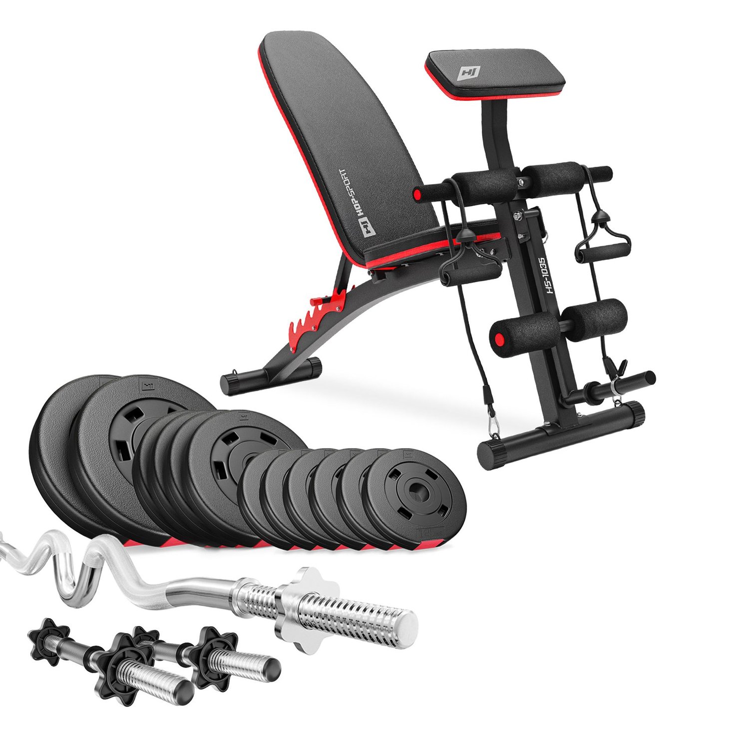 Kunststoff Hantelset 36 kg mit Super SZ-Stange und Hantelbank HS-1035