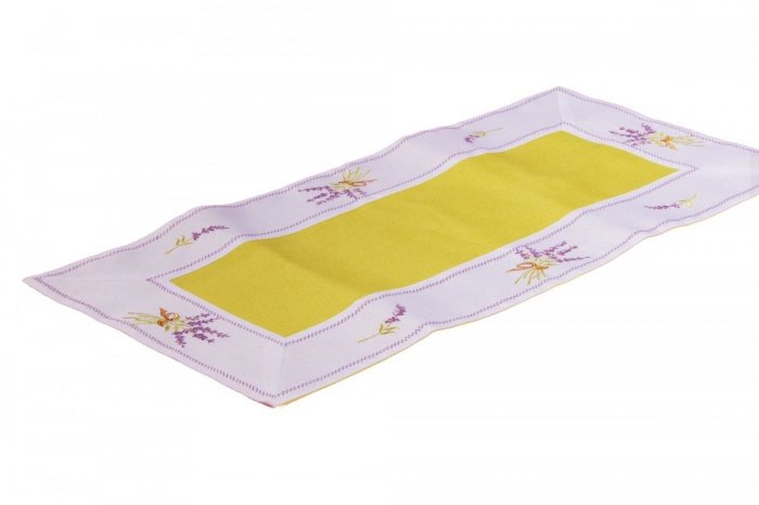 Ozdobny obrus haftowany rozmiar 40x90 cm Lawenda Kolor: biało-zielony