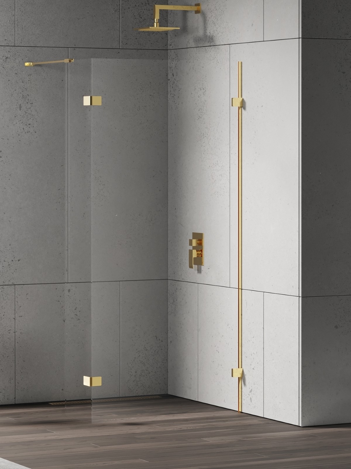 Darmowa Dostawa - Ścianka prysznicowa walk-in 23 cm złoty połysk/szkło przezroczyste New Trendy Eventa Gold Shine EXK4860