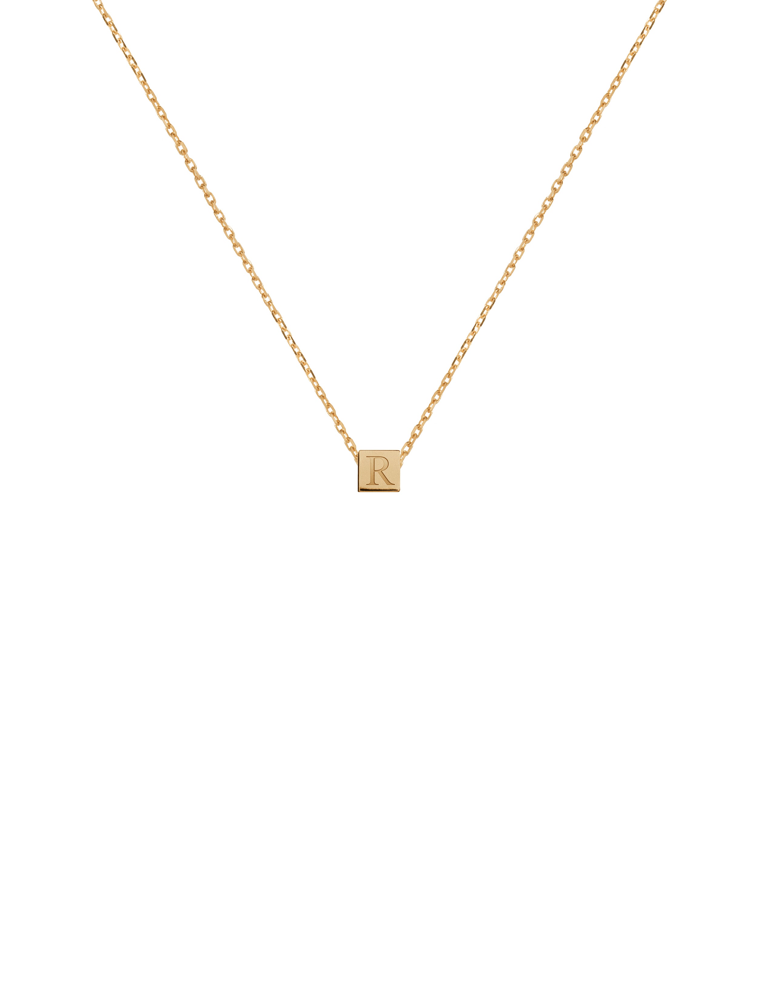 Cubic Letter Necklace - naszyjnik z kosteczką z wygrawerowaną literką, 48 / 3