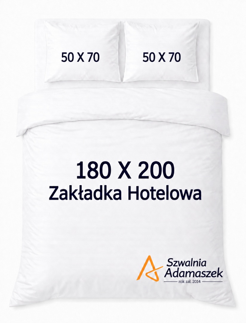 Pościel Hotelowa Biała Satyna 180x200 + 2x poszewka 50x70 | 100% Bawełna – Zakładka Hotelowa | Szwalnia Adamaszek