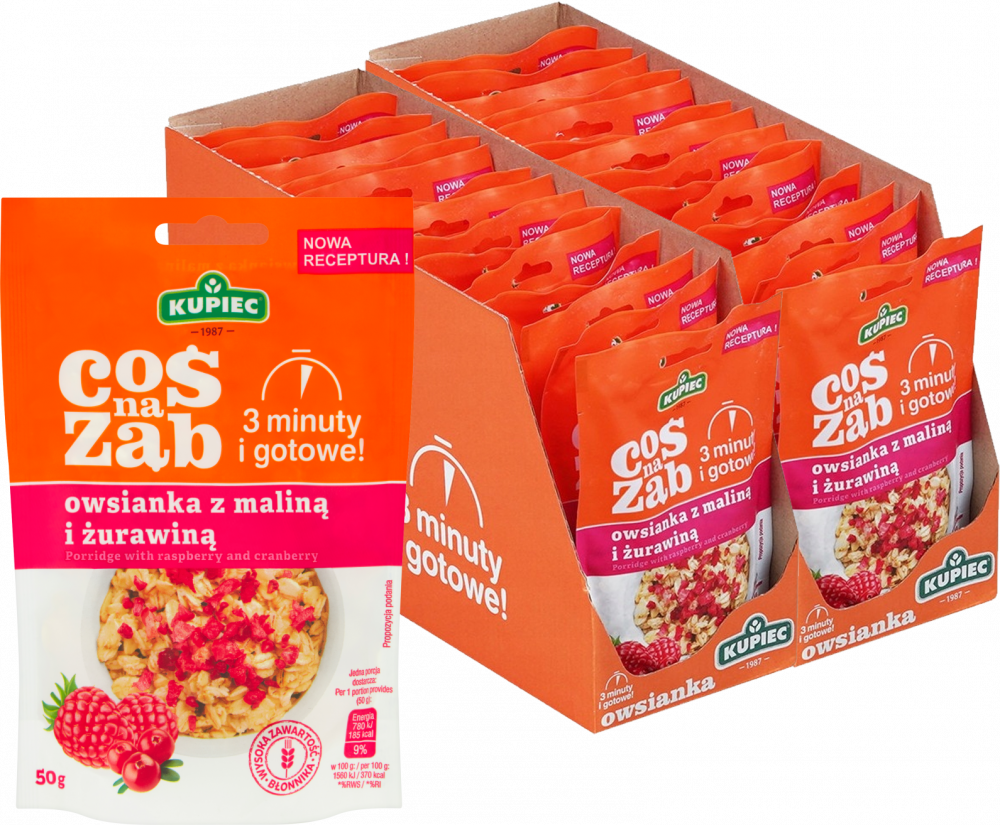 28x Owsianka Kupiec Coś na ząb, malina/żurawina, 50g