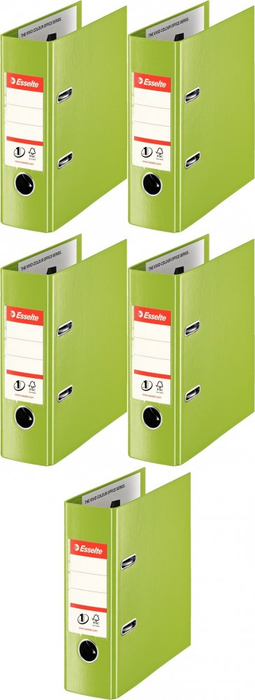 5x Segregator A5 Esselte No.1 Power, 75mm, do 500 kartek, 30% PP z recyklingu, zielony