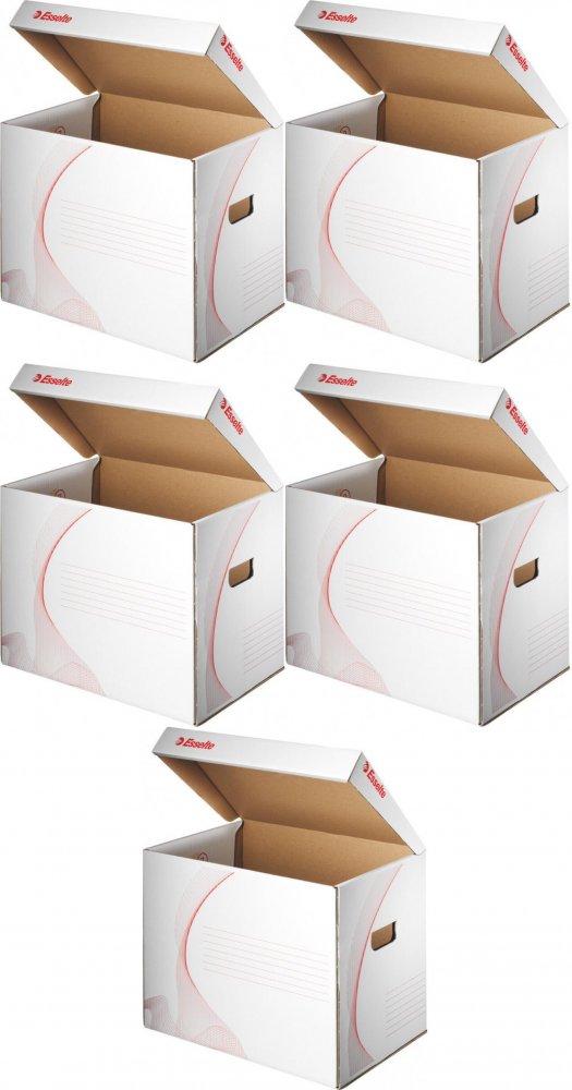 5x Pudło archiwizacyjne zbiorcze Esselte, 398mm, do 3 pudeł 80mm, otwierane od góry, biały