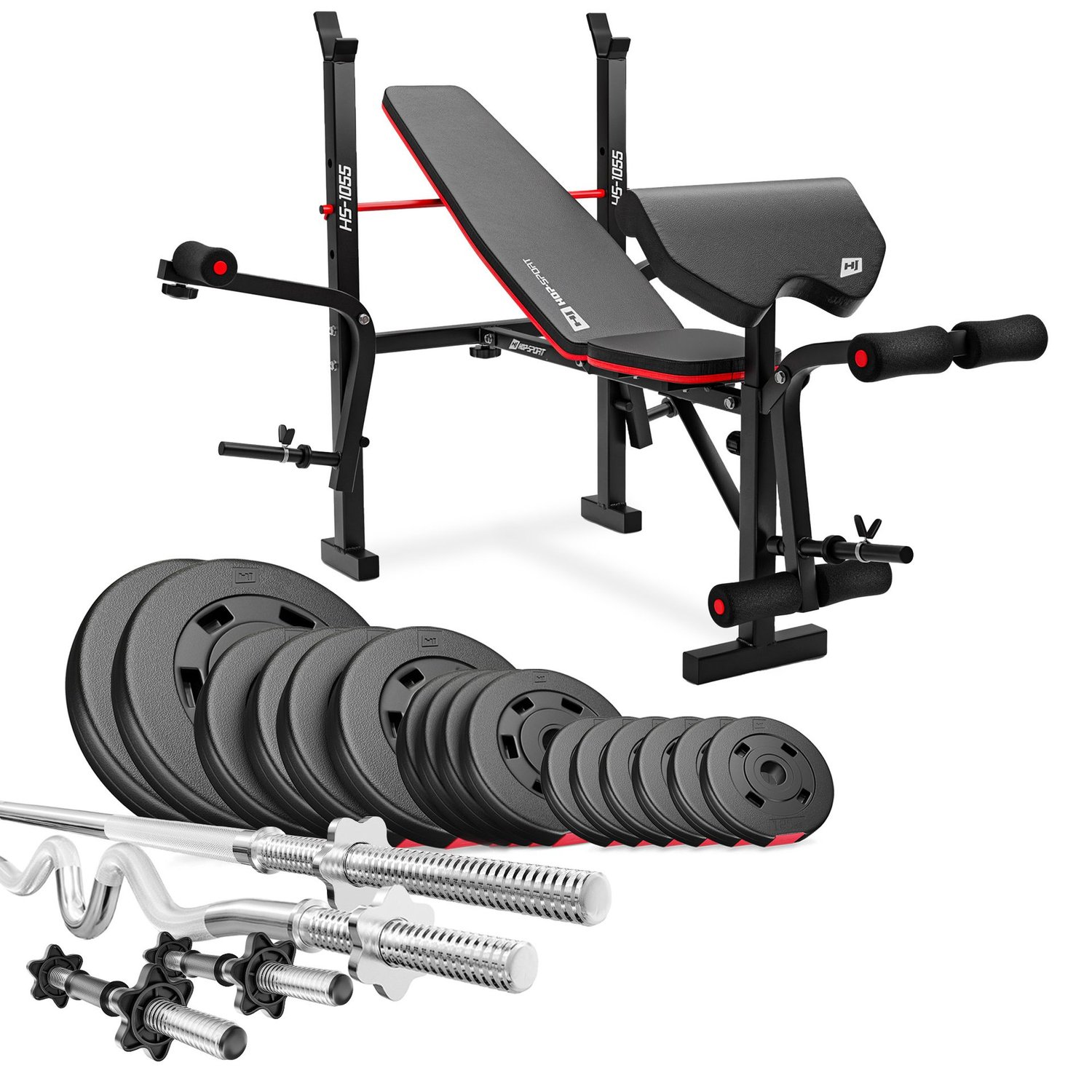 Kunststoff Hantelset 76 kg mit Super SZ-Stange und Hantelbank HS-1055