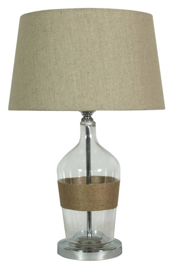 Beżowa lampka stołowa z materiałowym kloszem do salonu ECO 40 cm