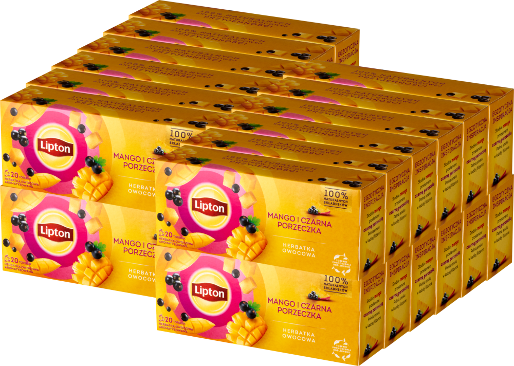 24x Herbata owocowa w torebkach Lipton, mango i czarna porzeczka, 20 sztuk x 1.7g