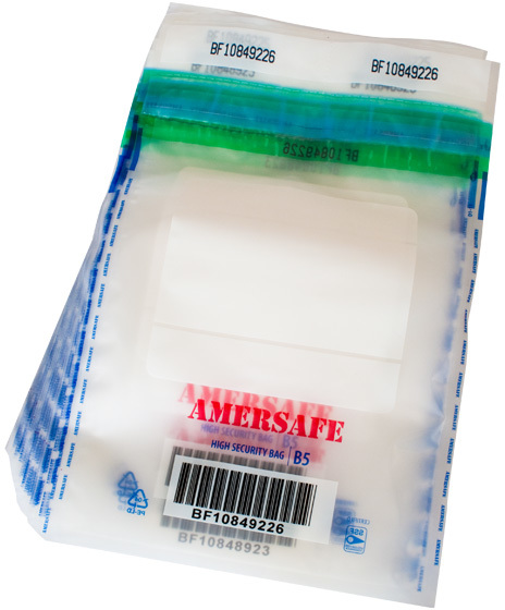Koperta bezpieczna Amersafe, B5, z paskiem HK, 100 sztuk, przezroczysty