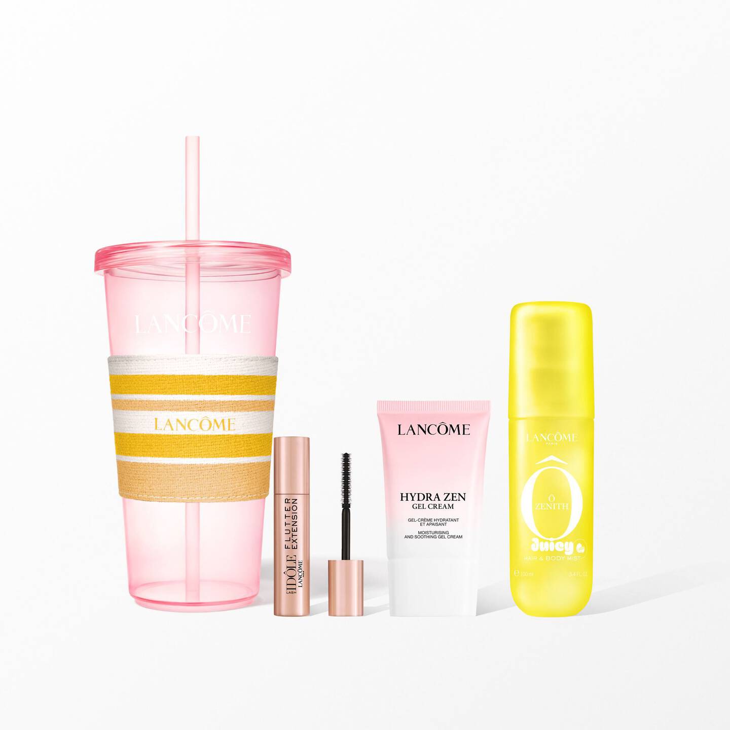 Lancôme Summer Cup Ô Zenith Edycja Limitowana - Niezbędniki do klubu plażowego: kubek chłodzący, Mgiełka do Ciała i Włosów Ô Zenith, Lash Idôle 