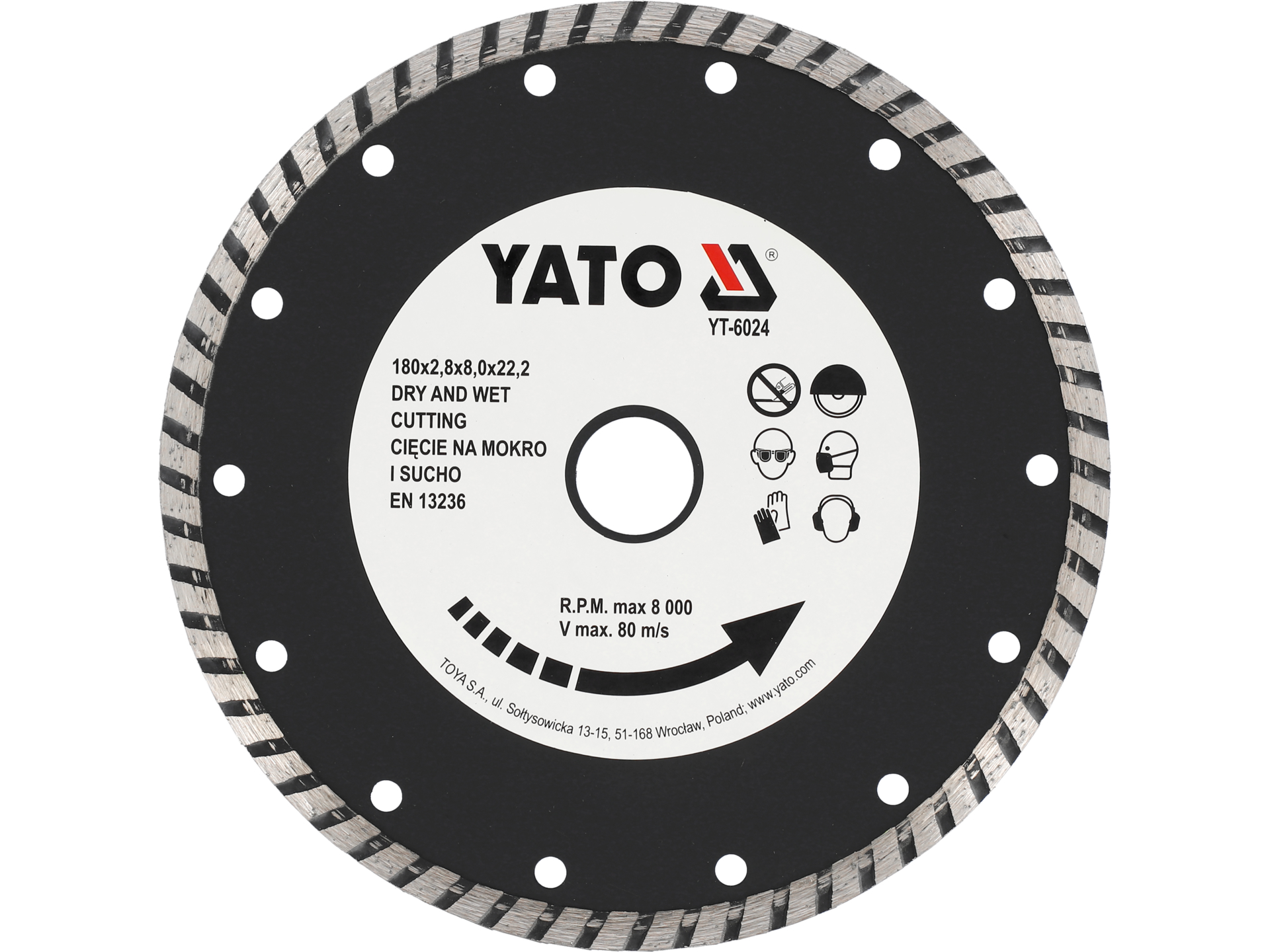 Tarcza diamentowa YATO 180mm turbo tnąca do betonu kostki brukowej kamienia YT-6024