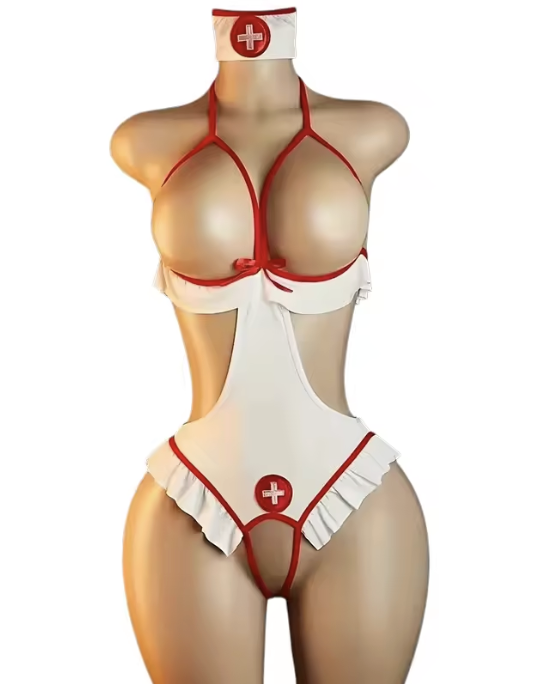 Seksowne przebranie pielęgniarki - zmysłowe body z opaską 475