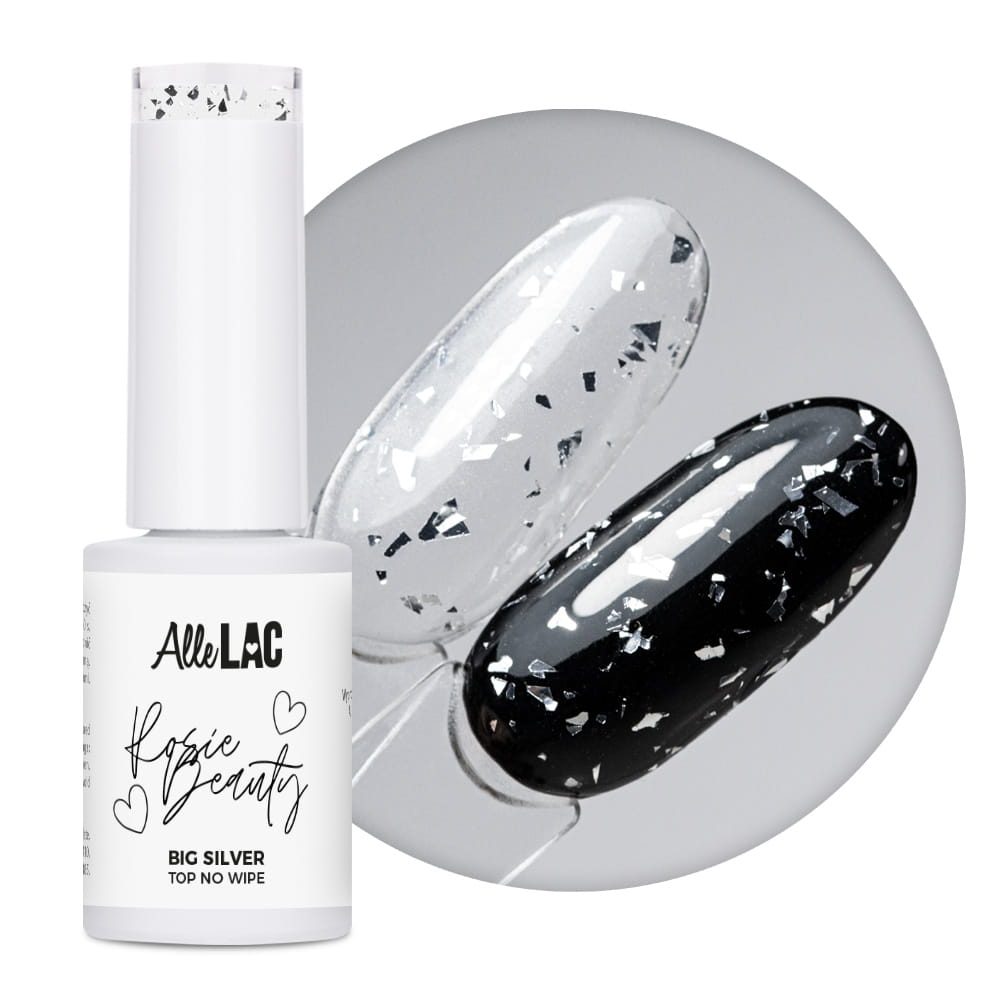 Top z efektem ciętej folii big silver top no wipe AlleLac x Rosie Beauty 6g