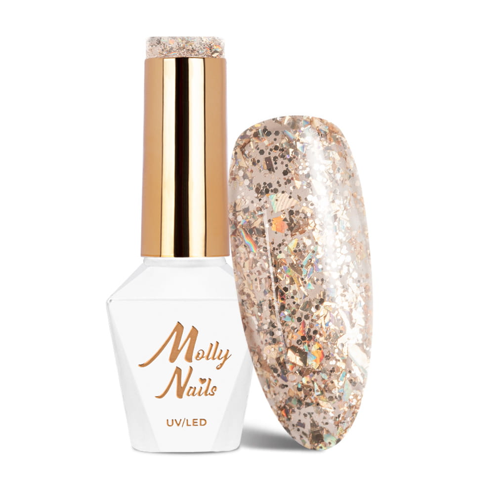 Lakier hybrydowy LED/UV Gel Polish Molly Nails Crushed Diamonds Nr 535 Lady in Gold HEMA/Di-HEMA Free 8g