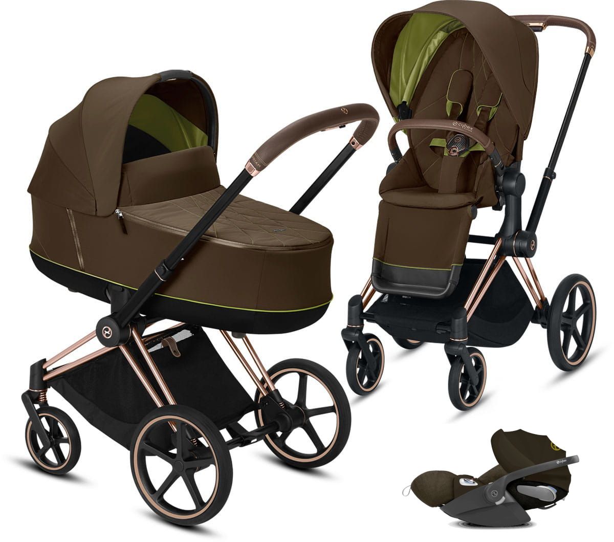 Cybex, Priam 2.0 + Cloud Z i-Size + dodatkowy Seat Pack - wózek głęboko-spacerowy z fotelikiem i dodatkową tapicerką gratis!!!-Khaki Green-Matt Black