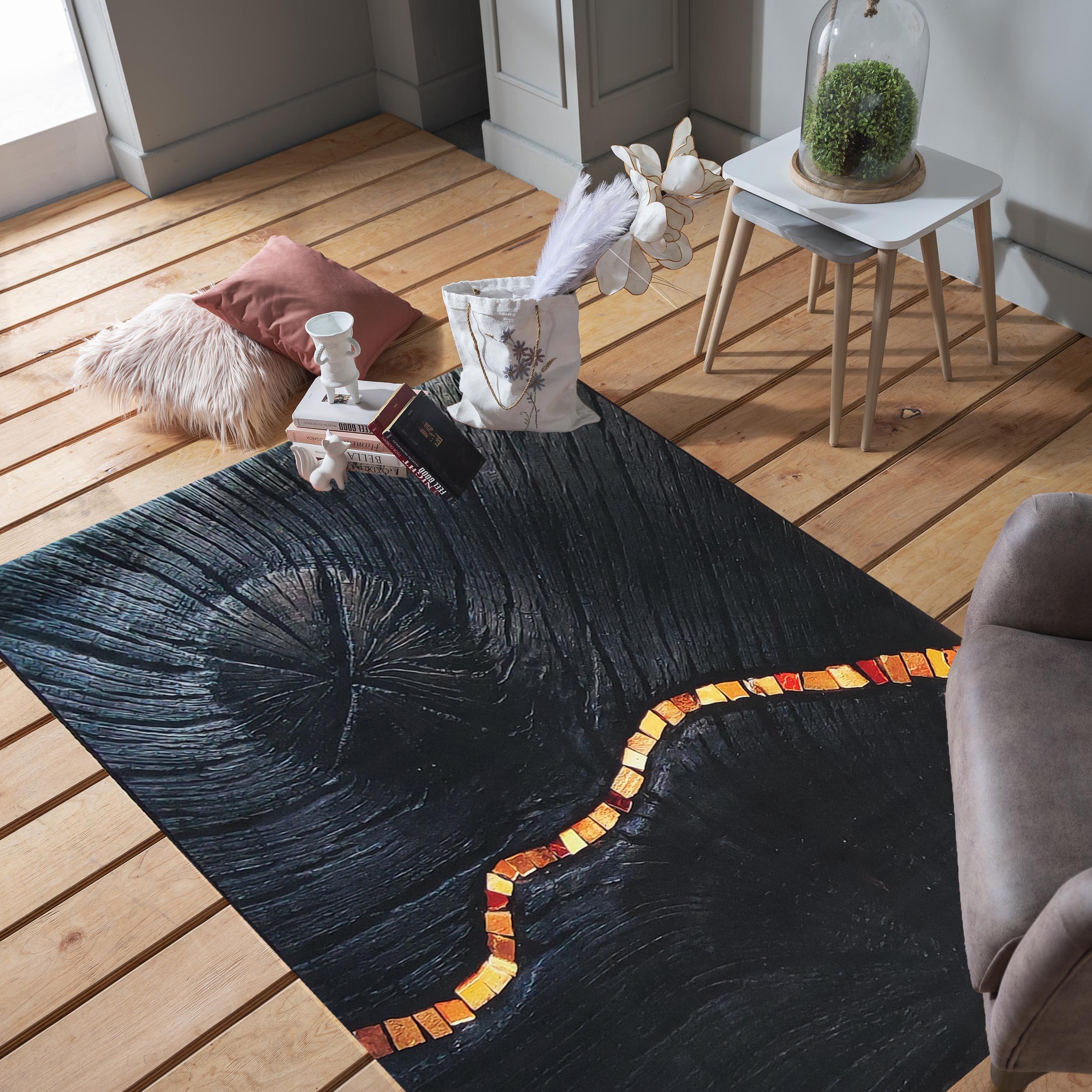 Dywan - 60 x 100 cm - Czarny ze złotym - Nowoczesny - Dywanopol