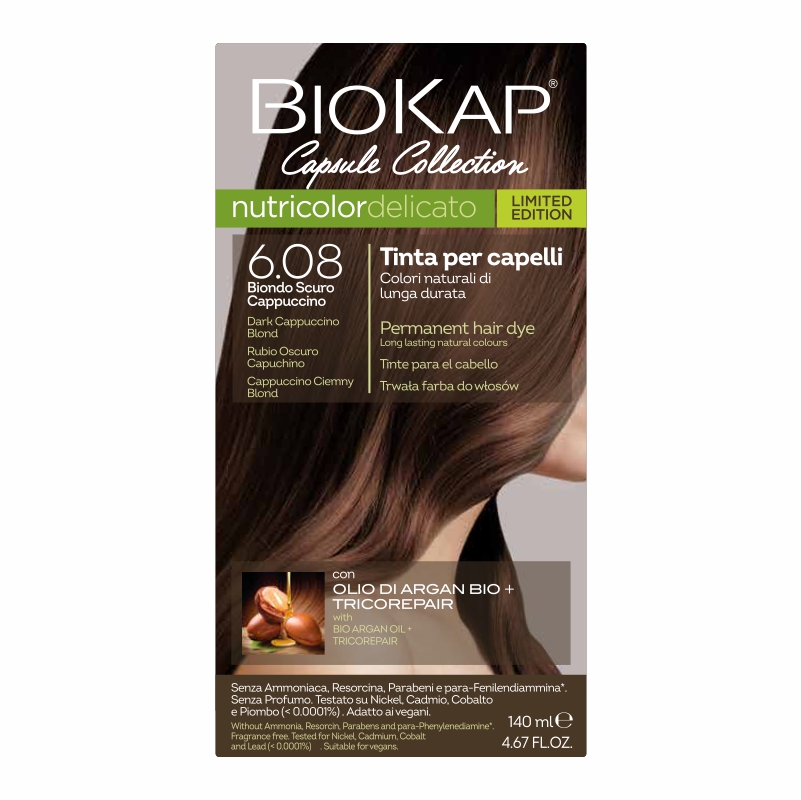 Biokap Delicato Farba do Włosów | Cappucino Ciemny Blond 6.08 | Bez Amoniaku