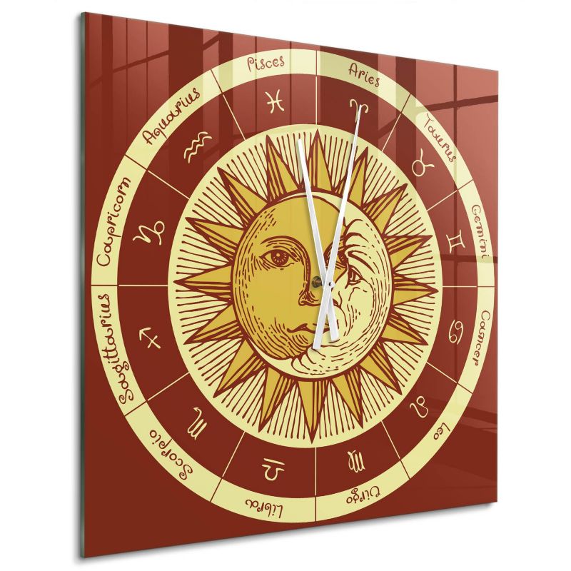 Zegar ArtPrintCave 60x60 Szkło hartowane Astrologia zodiaku Do salonu, do sypialni, do biura białe wskazówki 1 szt.