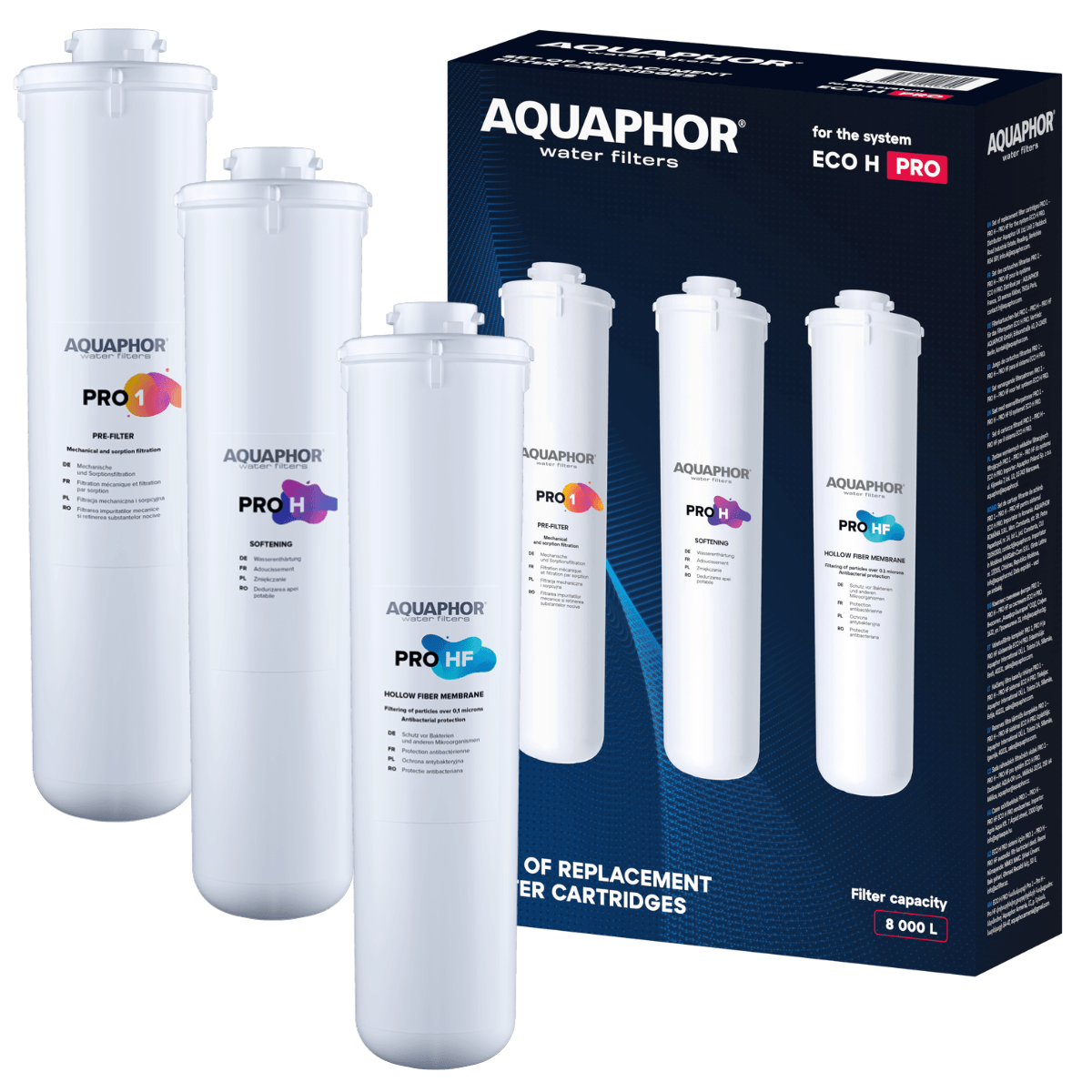 Komplet wkładów Aquaphor Pro 1 Pro H Pro HF na serwis filtra ECO H Pro.