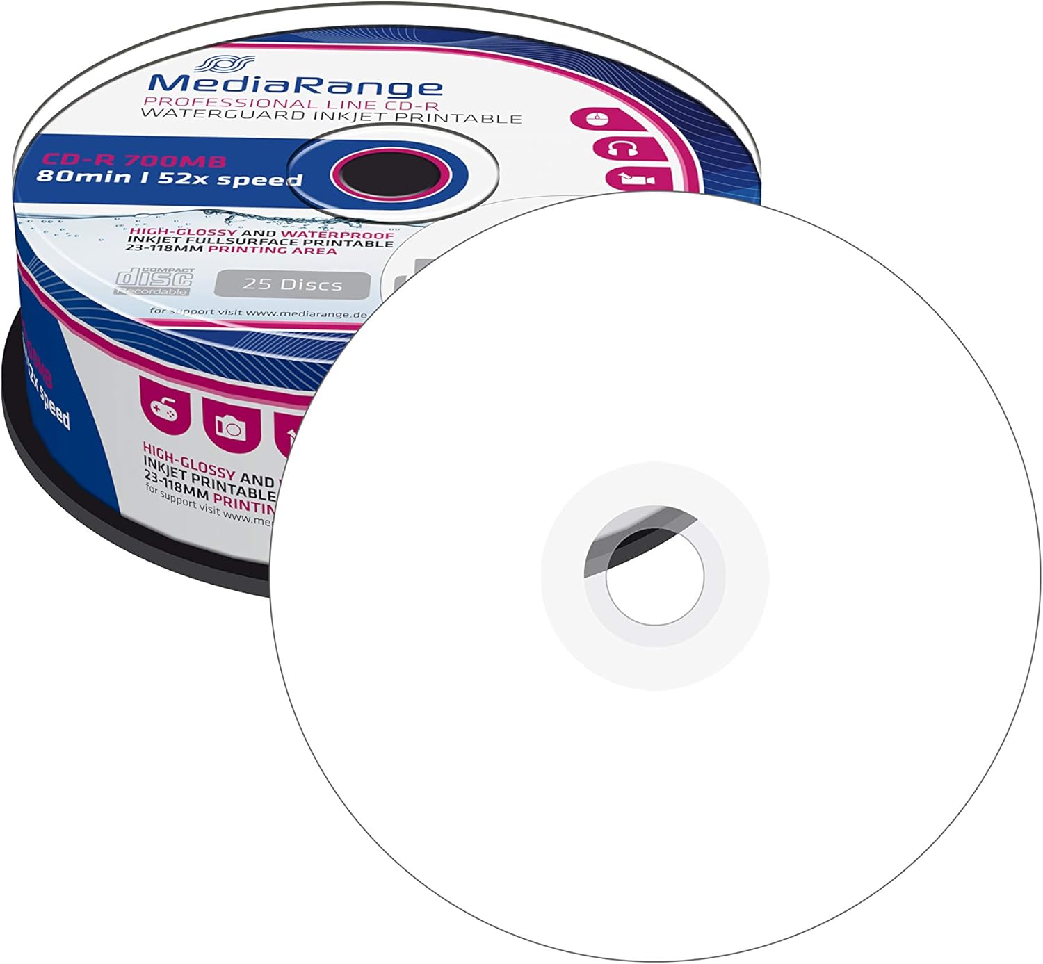 MEDIARANGE CD-R x52 PRINT GLOSSY c-25 MRPL512 Wodoodporne - Henryx24