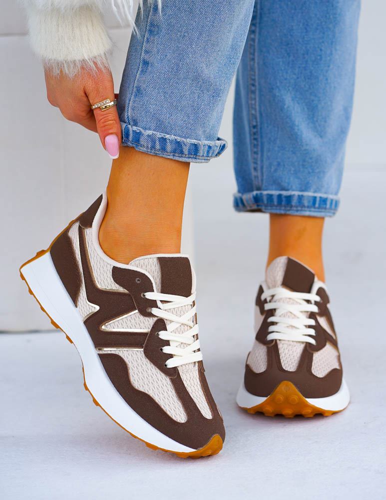 Beżowo-Czekoladowe Sneakersy Buty Sportowe New Bancy