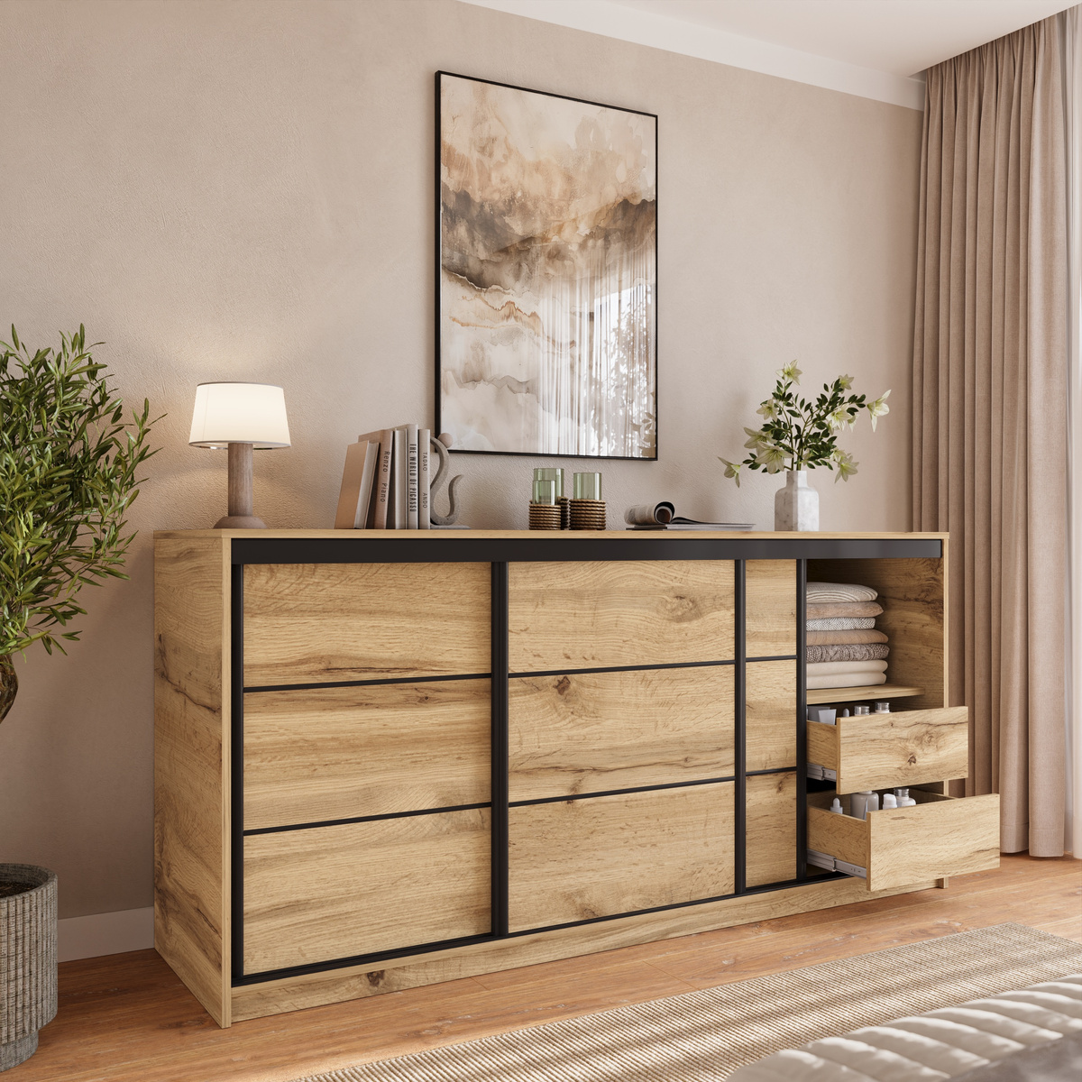 Trzydrzwiowa komoda przesuwna do sypialni 200 cm LOFT