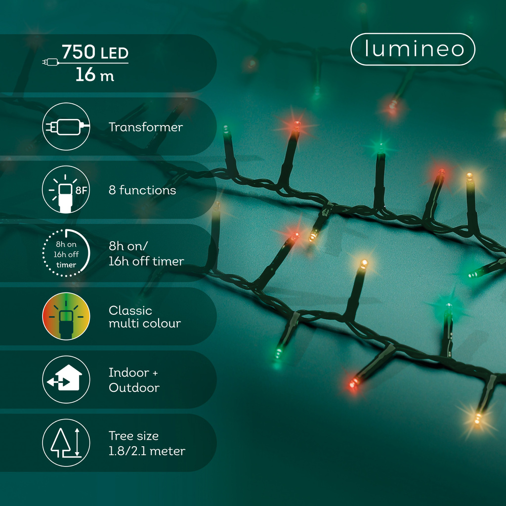 Lampki zewnętrzne/wewnętrzne 750LED 16m zielony/czerwony/żółty 8 funkcji