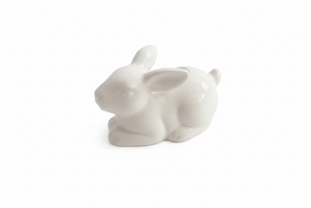 Figurka Zając ceramiczny leżący biały 14x8cm