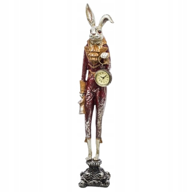 Figurka Antyk KRÓLIK z zegarem czerwono-złoty 54cm