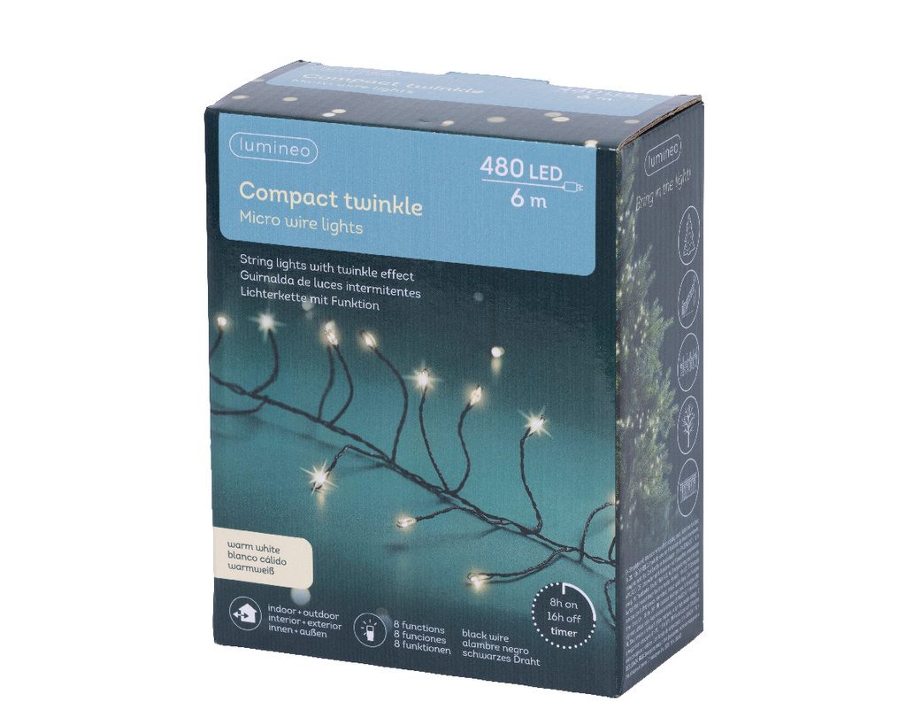 Lampki zewnętrzne/wewnętrzne compact 480 LED 6m czarny/ ciepły biały 8funkcji