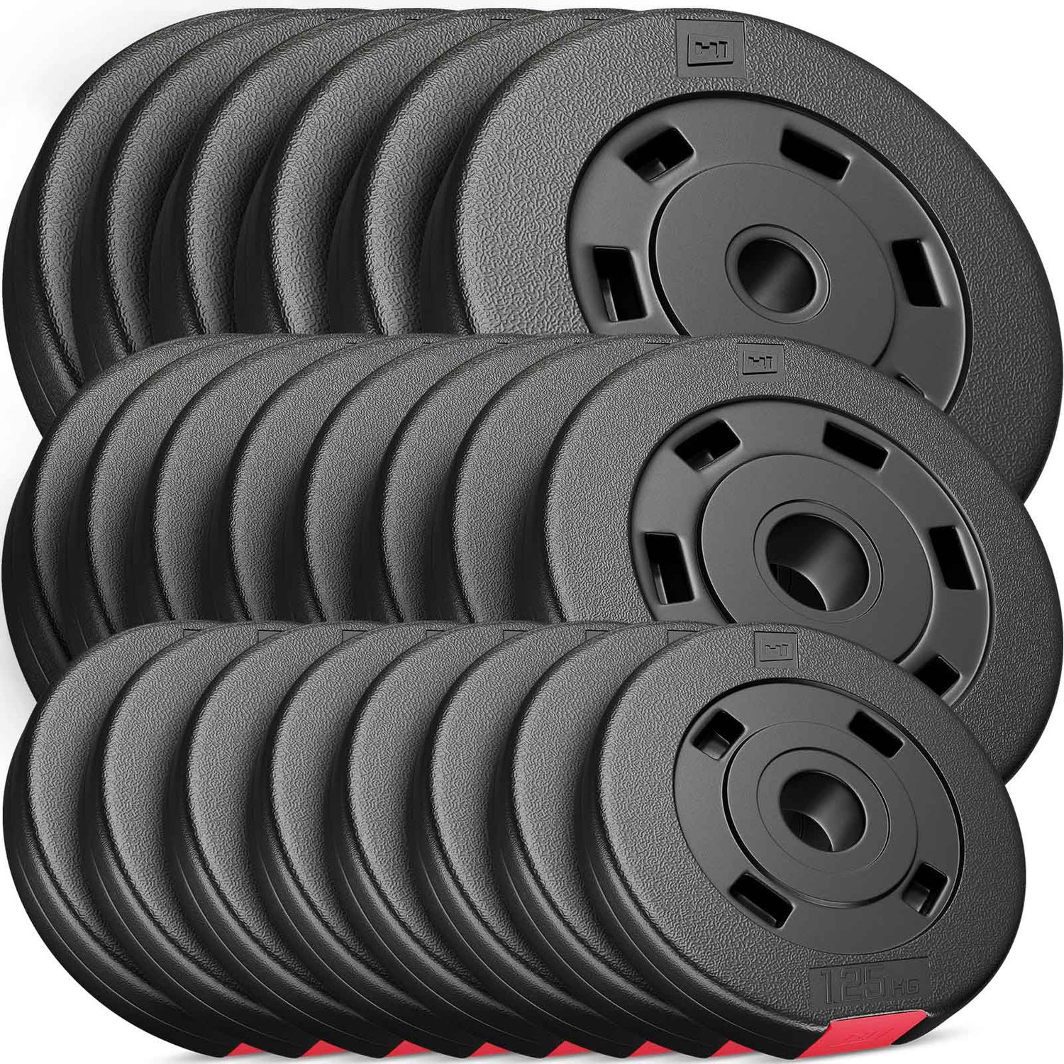 Ensemble de plaques d'haltères en plastique 60 kg 6 x 5 kg; 8 x 2,5 kg; 8 x 1,25 kg