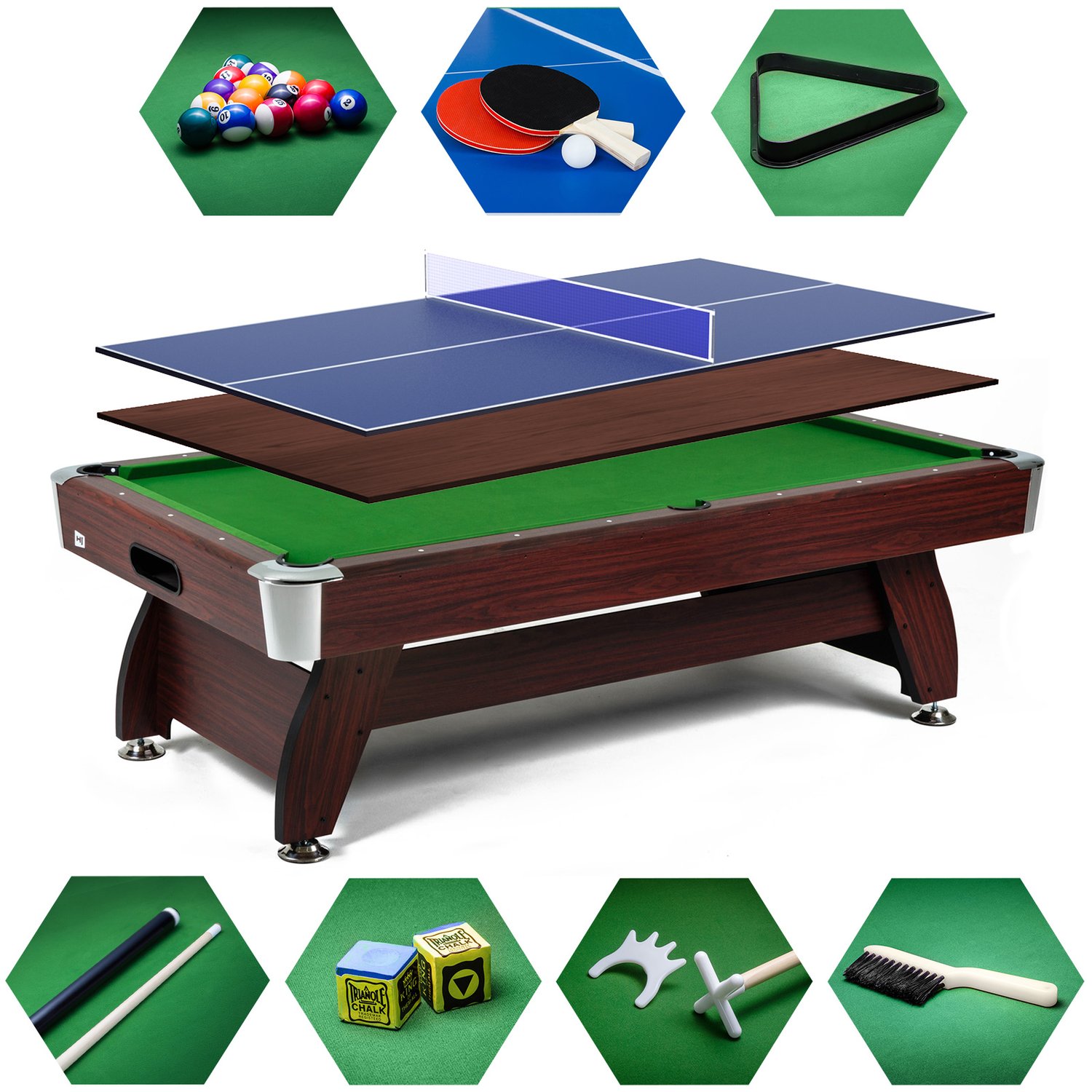 Biliardový stôl Vip Extra 9 FT višňovo/zelený s nadstavcom ping-pong/doska