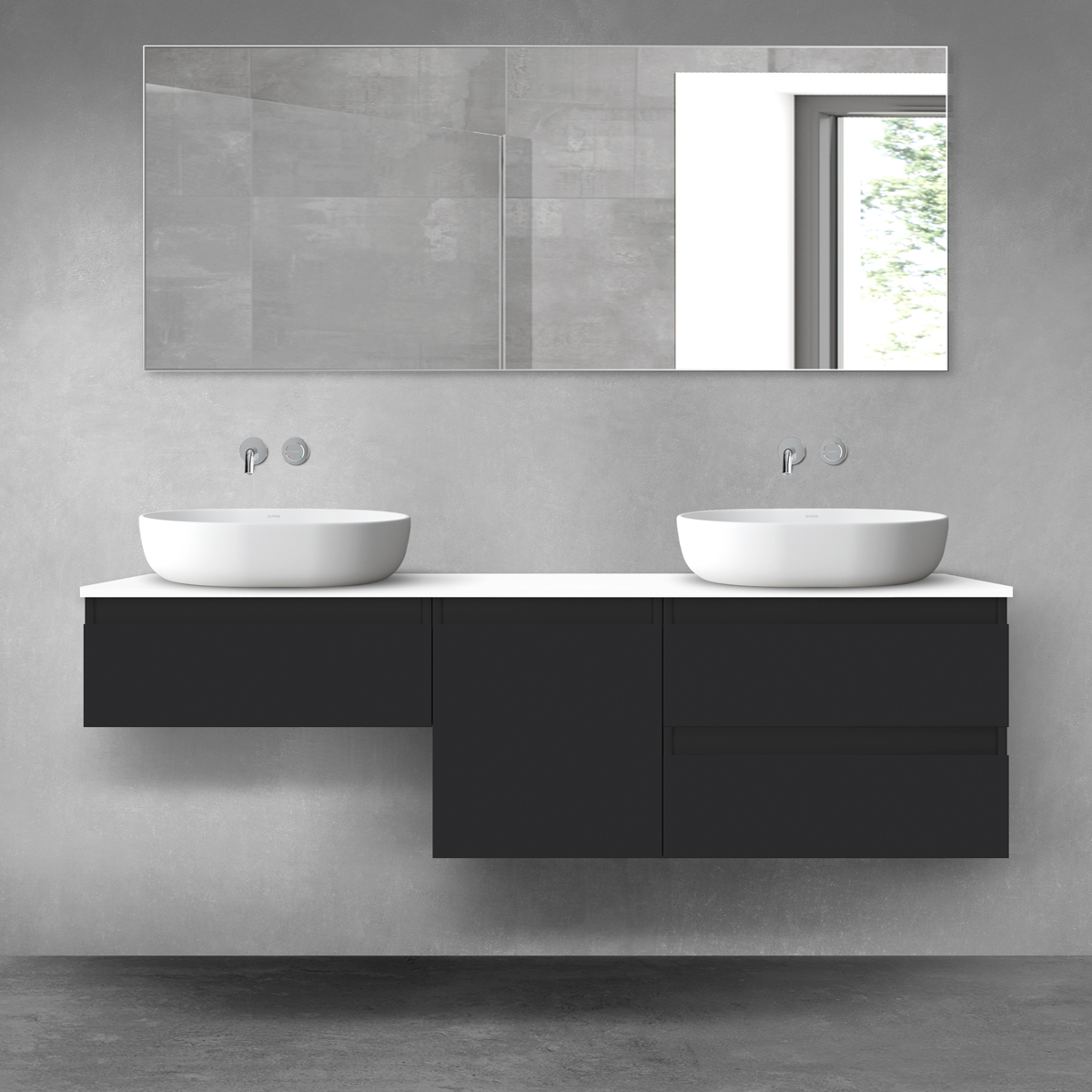 Oltens Vernal zestaw mebli łazienkowych 160 cm z blatem czarny mat/biały połysk 68456300 - Wysyłka w 24h