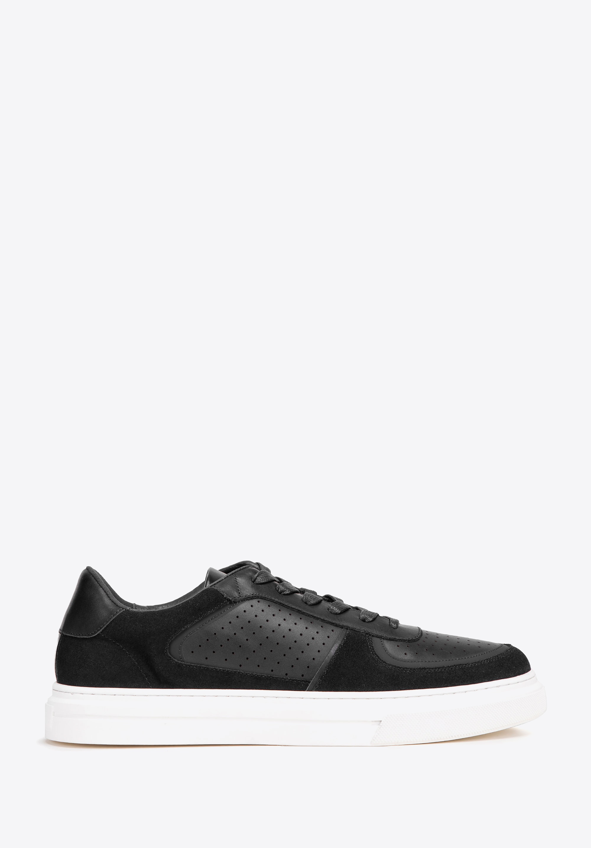 Męskie sneakersy ze skóry z perforacjami czarne