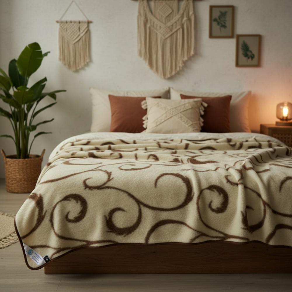 koc wełniany merynos australijski brown Woolmark 140x200