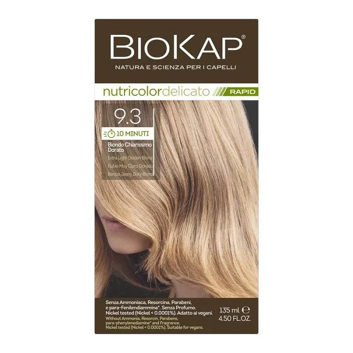 Biokap Delicato Farba do Włosów | Bardzo Jasny Złoty Blond 9.3 | Pokrywa Siwe Włosy | Bez Amoniaku