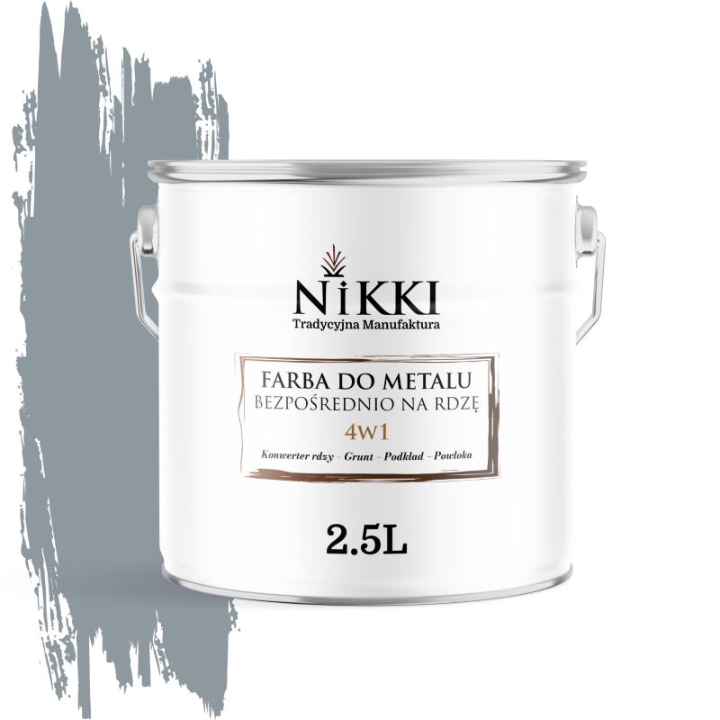 Farba do Metalu Antykorozyjna 4w1 NIKKI Szaro-błękitny RAL7001 Półmat 2.5L