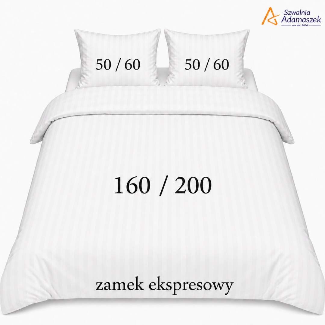 Pościel hotelowa Adamaszek 1 cm 160x200 + 2x50x60 biała – zamek ekspresowy | Szwalnia Adamaszek