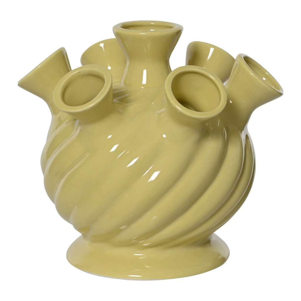 Wazon ceramiczny holenderski żółty 7 otworów 20 cm